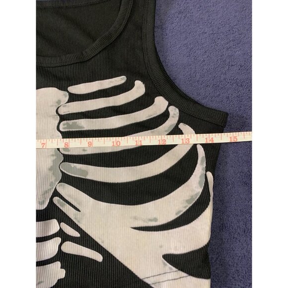 Skeleton Print Ribbed Black Tank Top Crop Top - Picture 3 of 5